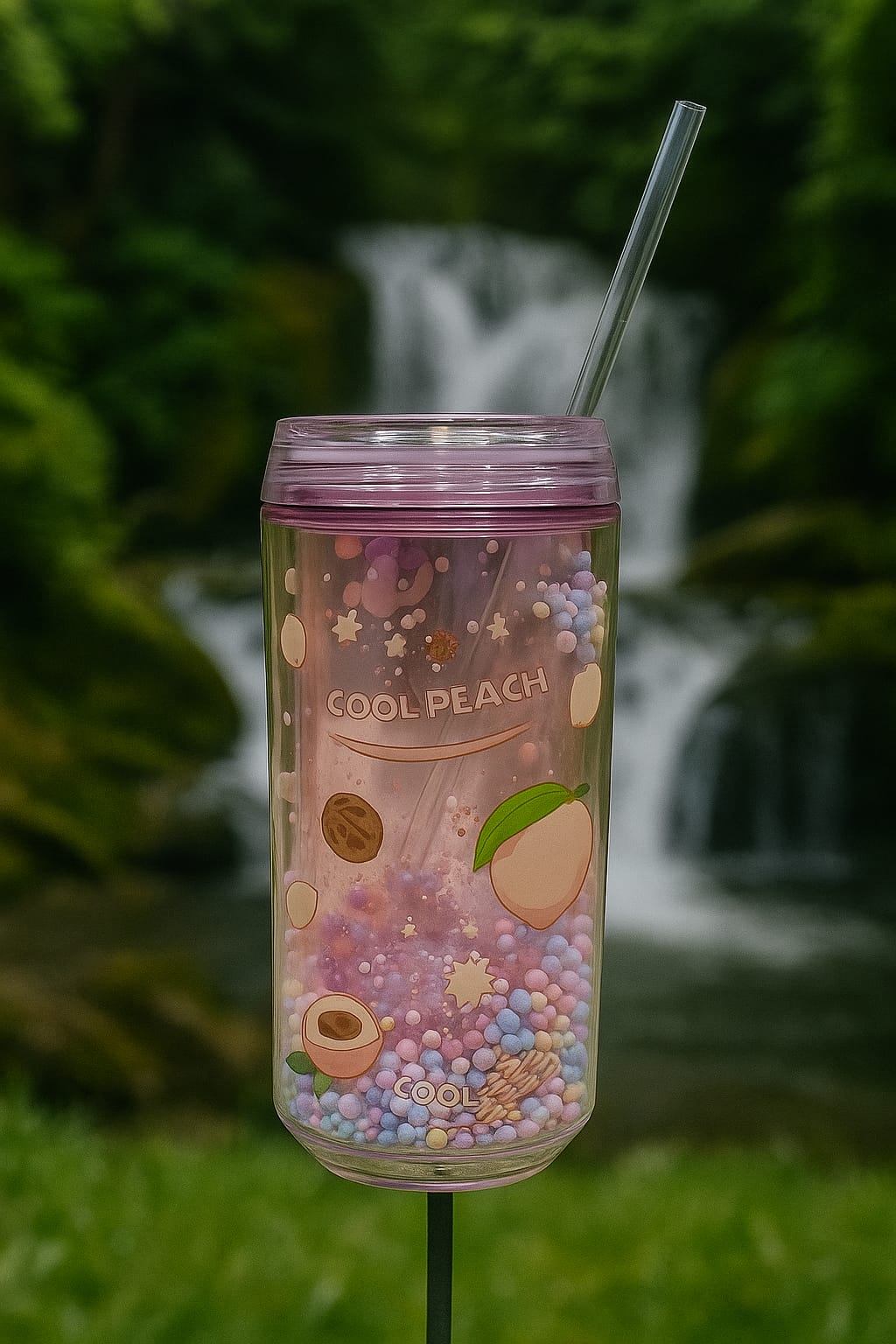Cool Peach Glitter Tumbler with Straw – Double Wall Sipper Cup for Kids