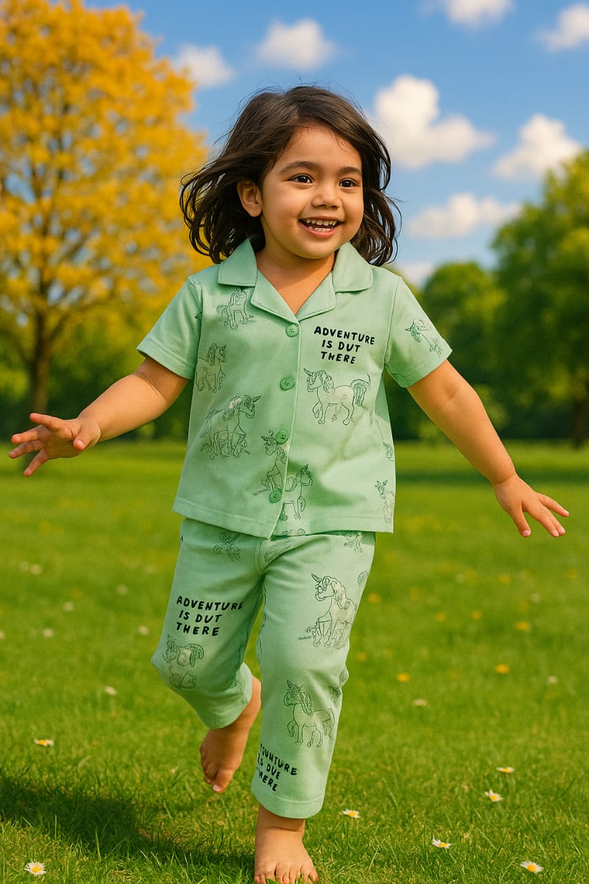 Mint Green "Adventure Is Out There" Kids Night Suit
