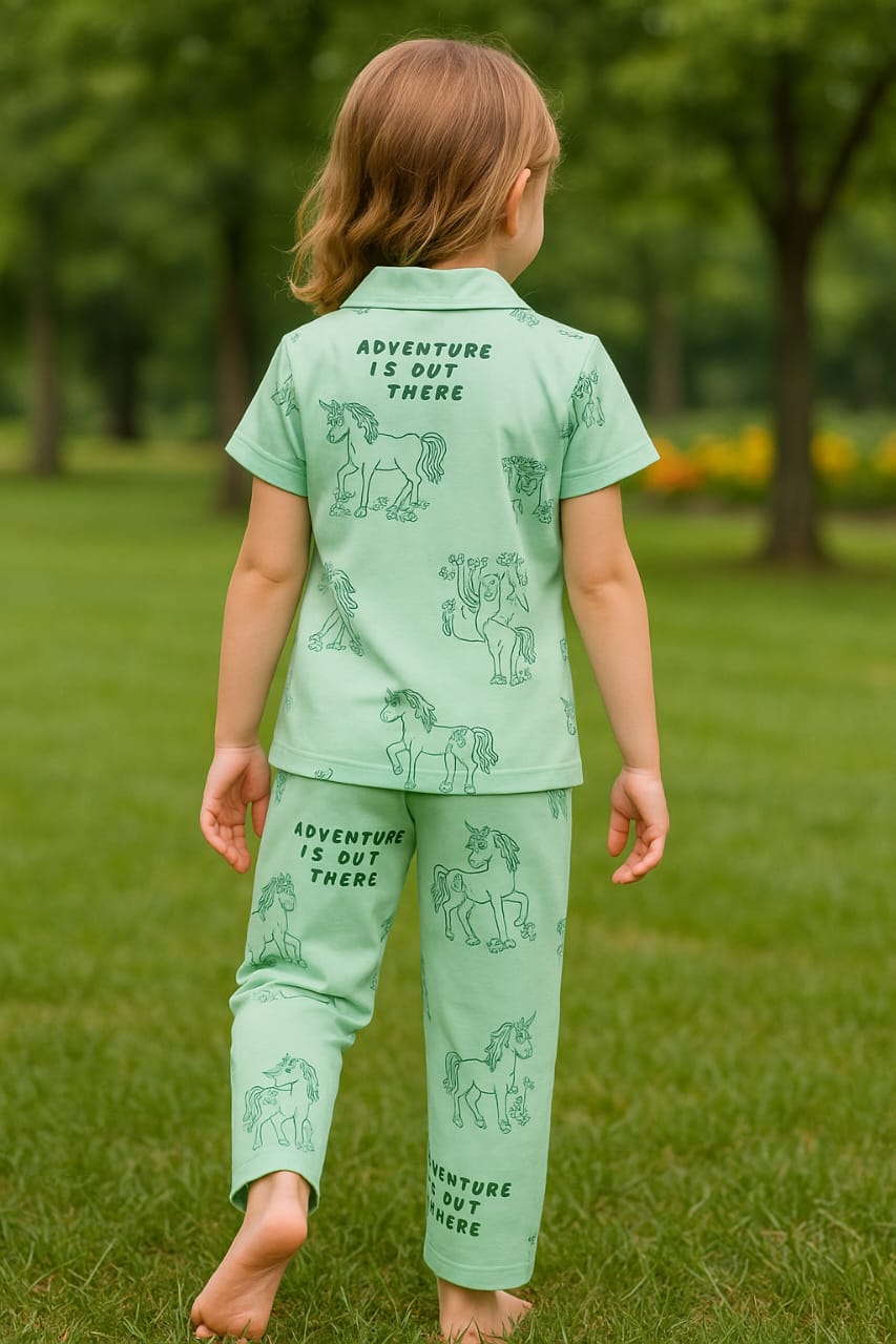 Mint Green "Adventure Is Out There" Kids Night Suit