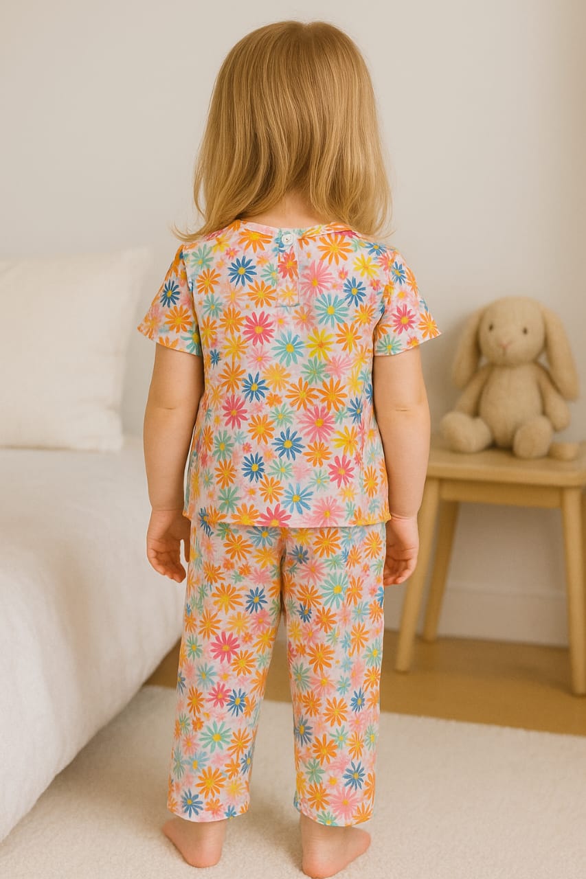 Blossom Dreams Floral Cotton Night Suit for Kids