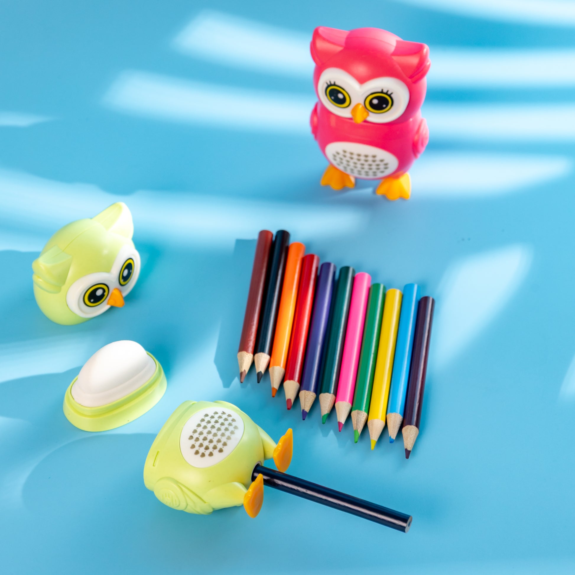 Owl Shaped Sharpener with Eraser – Cute & Colorful Combo for Kids