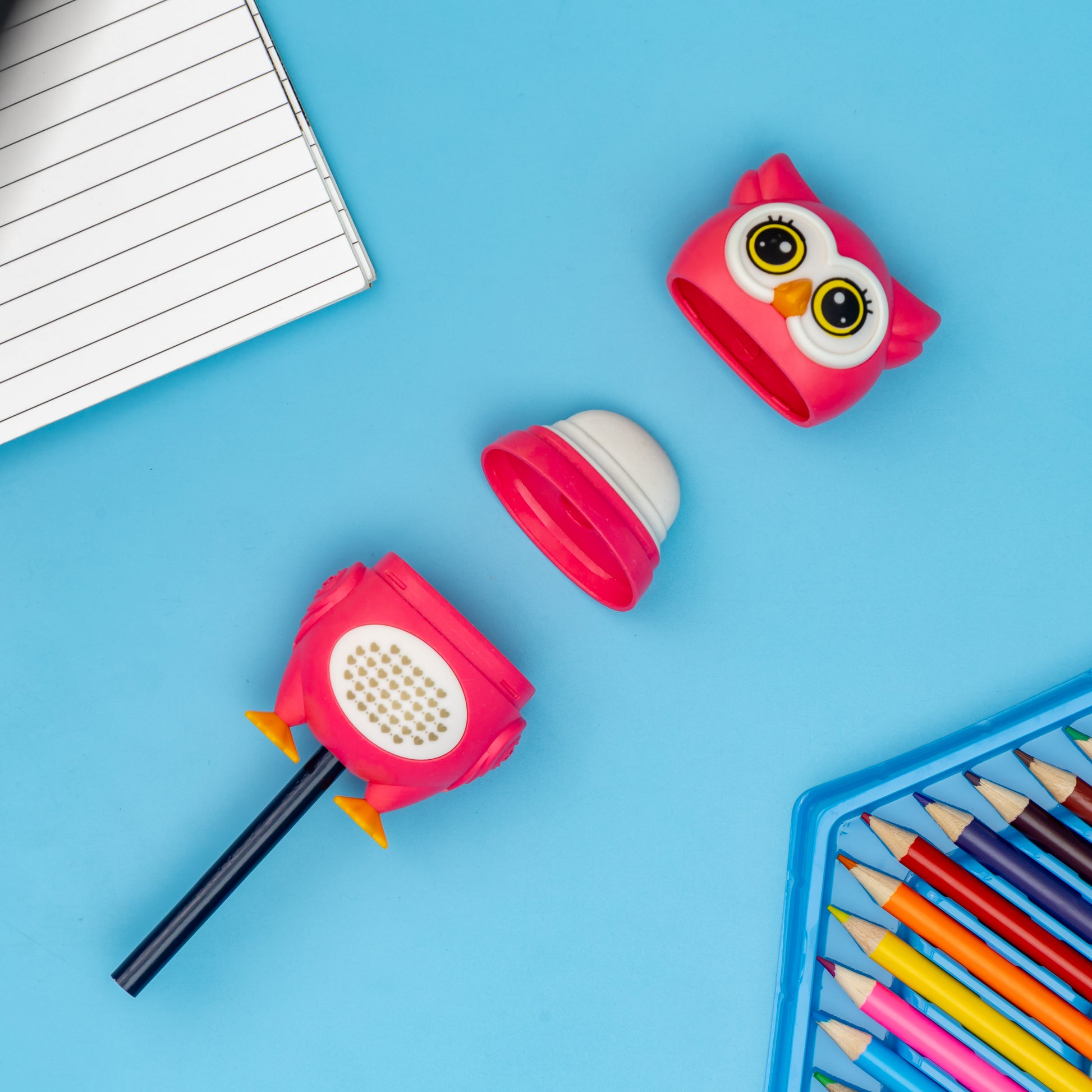 Owl Shaped Sharpener with Eraser – Cute & Colorful Combo for Kids