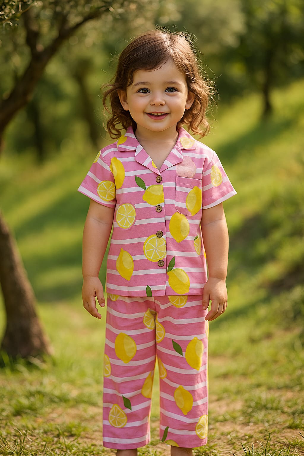 Girls’ Pink Lemon Zest Cotton Night Suit