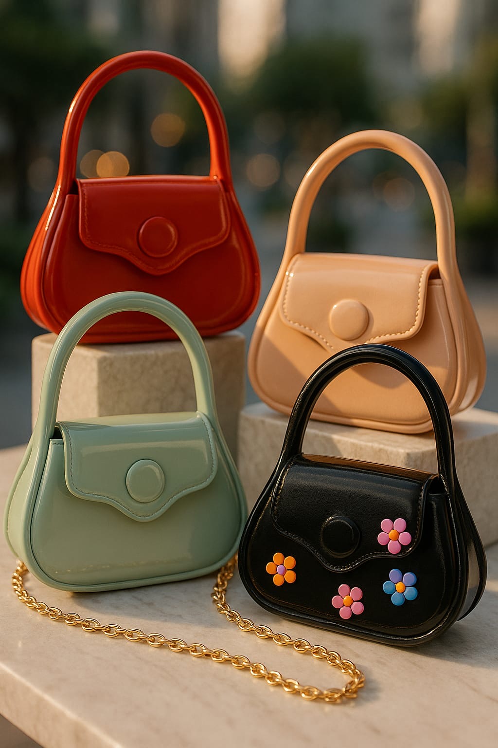 Mini Glossy Handbag for Girls – Stylish Shoulder Bag with Floral Design